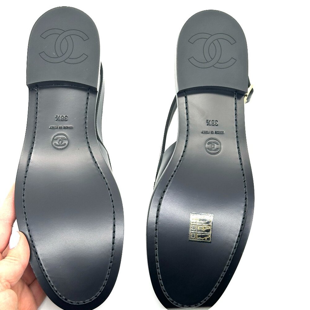 CHANEL 25P 2025 Crystal CC Logo Leather Slingback Flat Loafers Shoes Sandals - Picture 15 of 16